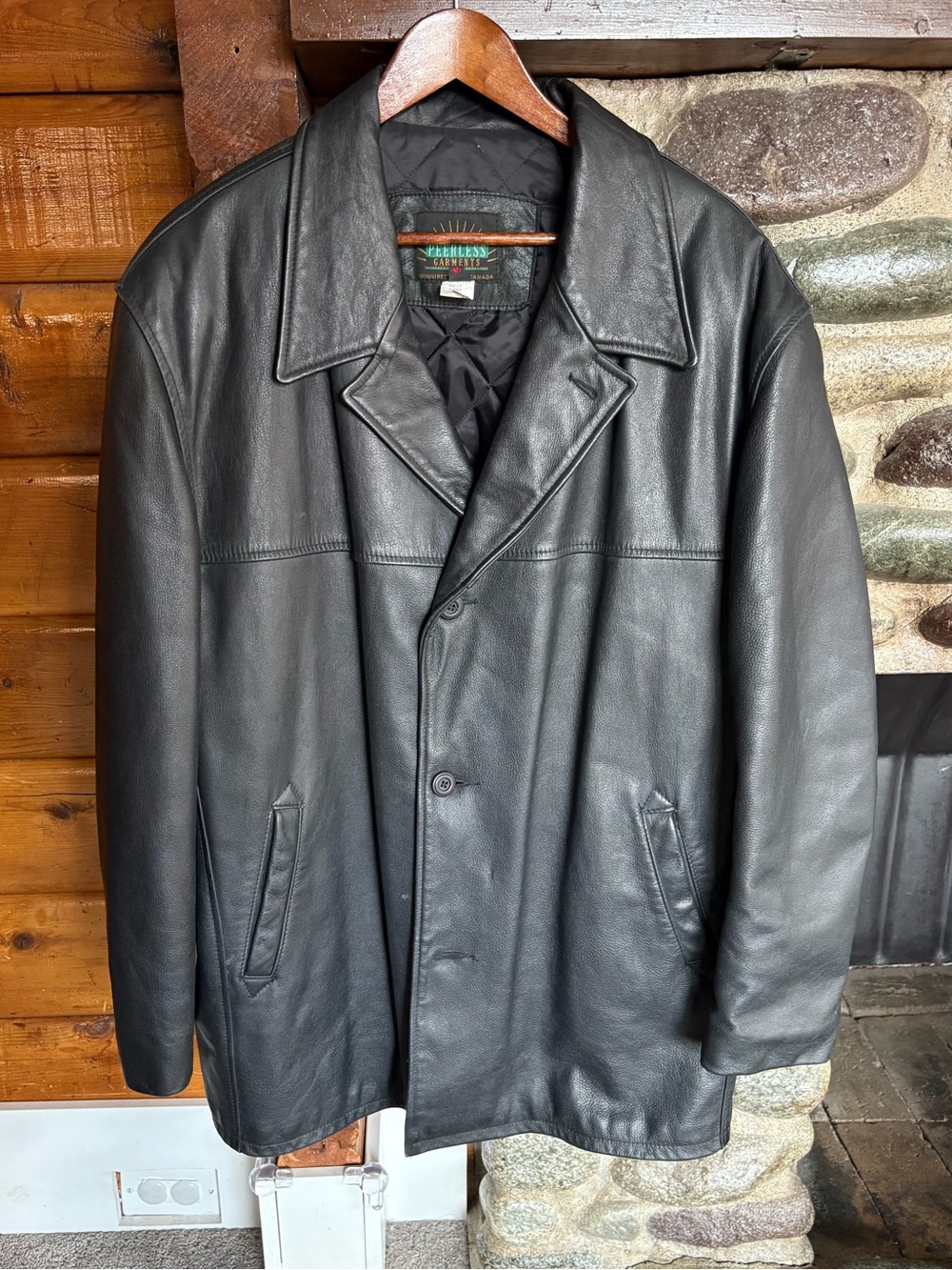 Vintage Peerless Garments Men's Black Genuine Leather Blazer Jacket L Canada
